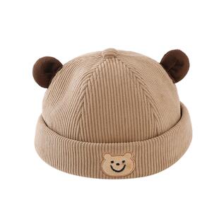宝宝帽子春秋韩版男孩灯芯绒瓜皮帽秋季男童婴幼儿时尚小熊地主帽