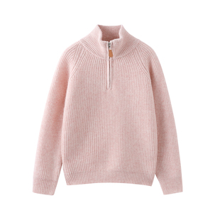 儿童半拉链领100%纯山羊绒衫男女童针织毛线衣秋冬加厚中大童毛衣