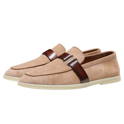 夏季英伦反绒皮一脚蹬乐福鞋男