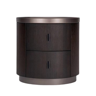 意式极简poliform烟熏色实木圆形床头柜简约现代圆柜储物柜床边柜