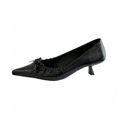 尖头褶皱蝴蝶结细跟浅口气质单鞋