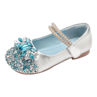 女童鞋子儿童公主水晶小皮鞋2025新款春秋亮晶晶单鞋艾莎软底春季