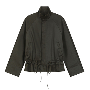 PaleBlueDot蓝点2025春季立领叠褶设计感夹克女收腰下摆抽绳外套