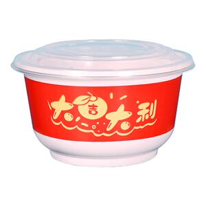一次性饭碗红色家用印花食品级加厚碗筷盘套装喜宴过年结婚圆喜碗
