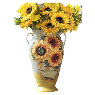 方亚彩绘向日葵陶瓷干花花插创意家居摆件客厅美式柔光艺术花瓶