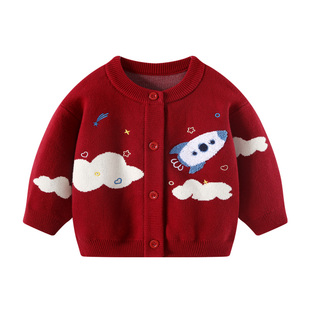 宝宝年服冬装男童过年新年衣服儿童套装婴儿拜冬年服女童红色毛衣