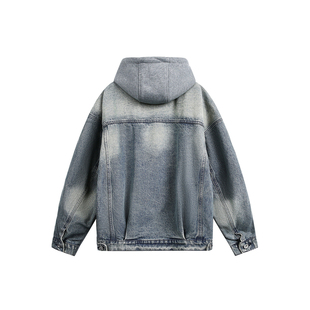 设计师款卫衣拼接牛仔羽绒服男宽松潮流 可拆卸内胆羽绒外套连帽