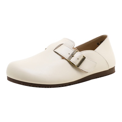 软底单鞋白色小皮鞋真皮豆豆鞋