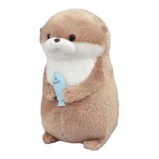 现货日本正版Amuse抱鱼水獭可爱动物毛绒公仔玩偶挂件包挂坠李灿