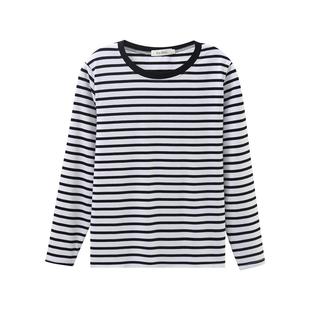2026新款初秋纯棉长袖t恤女秋衣外穿条纹上衣宽松大码打底衫遮肉