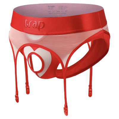Trap「密洞」系列男式多元酷儿含真丝吊带开裆双丁内裤-真爱红