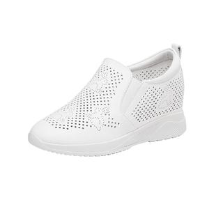 康奈官方女鞋爆款春夏季透气冲孔小白鞋内增高厚底休闲板鞋女