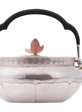 【现货上新】金荷妙莲嵌金煮茶水银壶 1100cc520g 纯手工足银9999