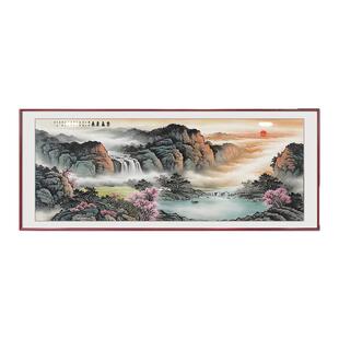 紫气东来客厅挂画东墙山水画新中式沙发背景墙装饰画旭日东升壁画