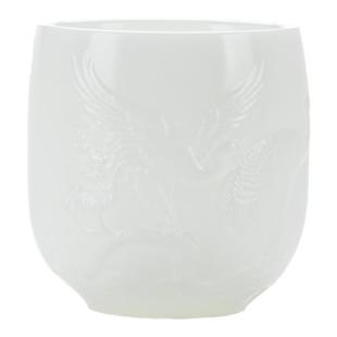 钰铨龙门 陈德根大师手工浮雕松鹤延年高档冰种玉瓷素烧主人茶杯