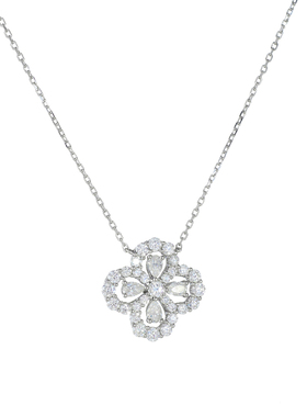 AHCHOO 静奢通勤火彩爆闪四叶草莫桑石项链高级S925银花朵锁骨链