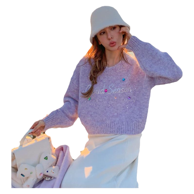 CLOUDSEASON手缝彩钻字母毛衣