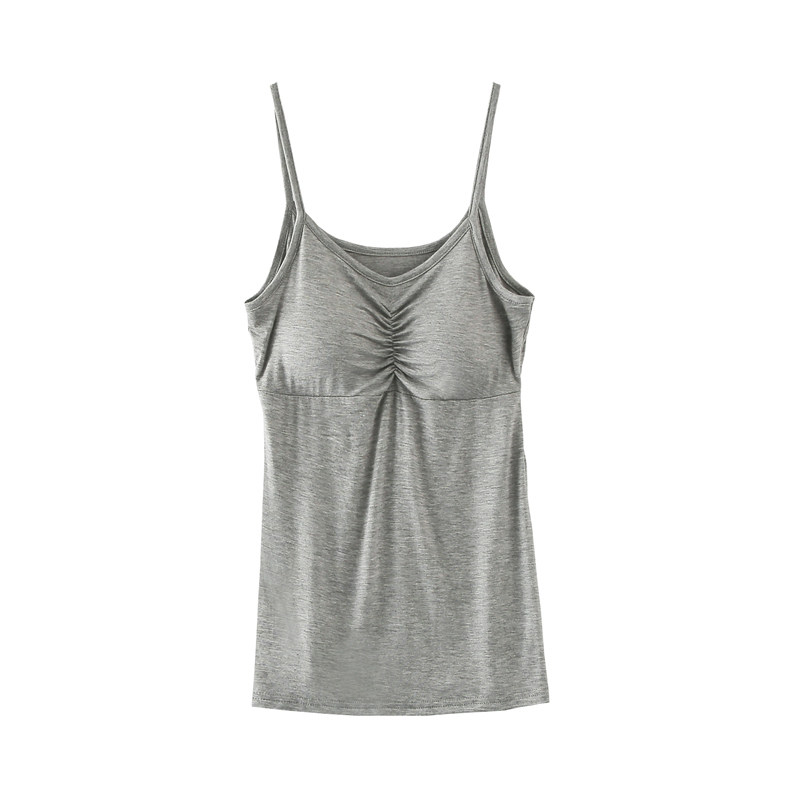 吊带女内搭带胸罩一体式大码修身外穿莫代尔短款防走光打底胸垫夏