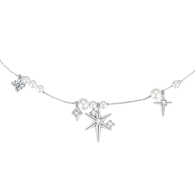 KLINKLIN星芒满天星珍珠项链六芒星星锁骨链女小众chocker颈链