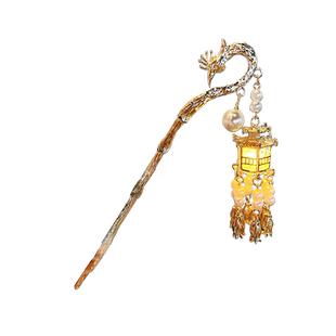 古风汉服会发光的流苏灯笼发簪拈花彩灯金属凉亭簪子日常旗袍配饰