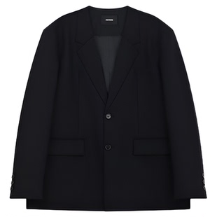 【明星同款】WE11DONE男士黑色长袖无领单排扣西装外套