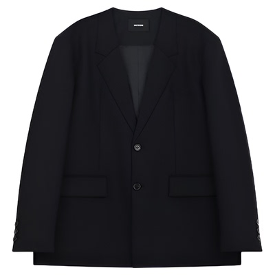 【明星同款】WE11DONE男士黑色长袖无领单排扣西装外套