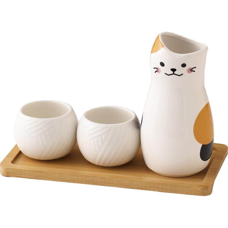 出口原盒猫咪清酒壶日式家用