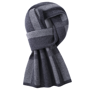 恒源祥山羊绒围巾男士冬季保暖加厚格纹商务针织围脖高档送礼盒装