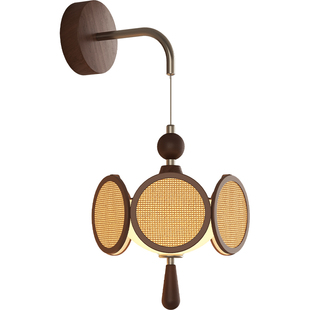 宋代美学壁灯卧室床头灯中古风布艺印花走廊过道灯宾馆客房墙壁灯