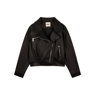 Amybaby女童酷飒短款机车皮衣