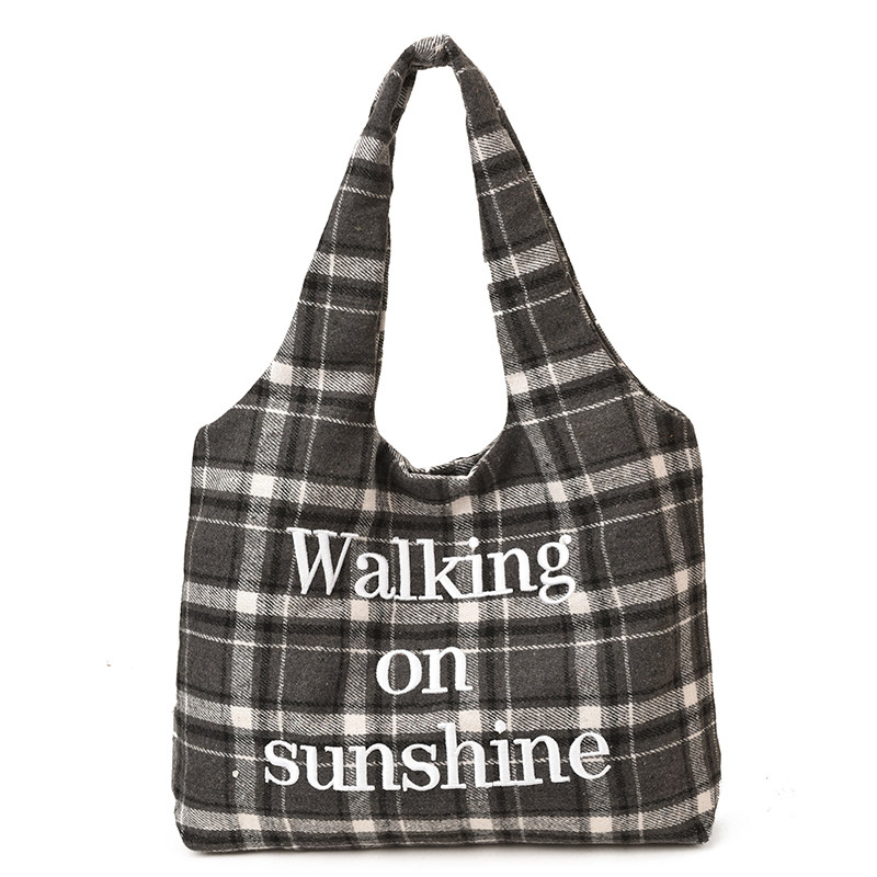 慵懒风格子包包女大容量短途旅行手提帆布购物袋单肩通勤托特大包