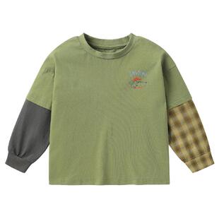 右欧男童假两件长袖T恤儿童打底衫女童内搭上衣春秋季潮新款童装