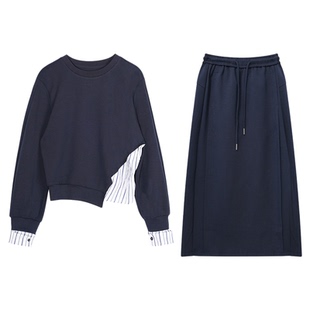 张小某 新疆棉混纺吸湿透气撞色假两件卫衣+抽绳松紧半身裙S1990