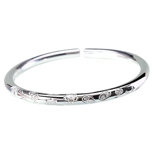 汇宝泉纯银s999足银开口心经吉言手镯女发财如意送朋友生日礼物