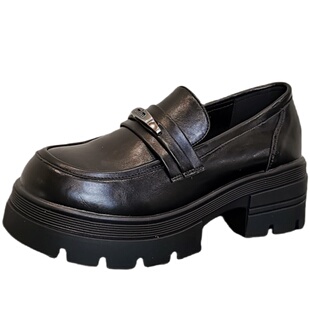 厚底增高乐福鞋女2025年秋季新款英伦风黑色小皮鞋百搭一脚蹬单鞋