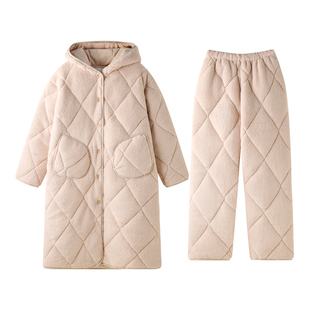 曼系“高能强货”三层夹棉睡衣女秋冬加厚保暖睡袍加绒裤一套过冬