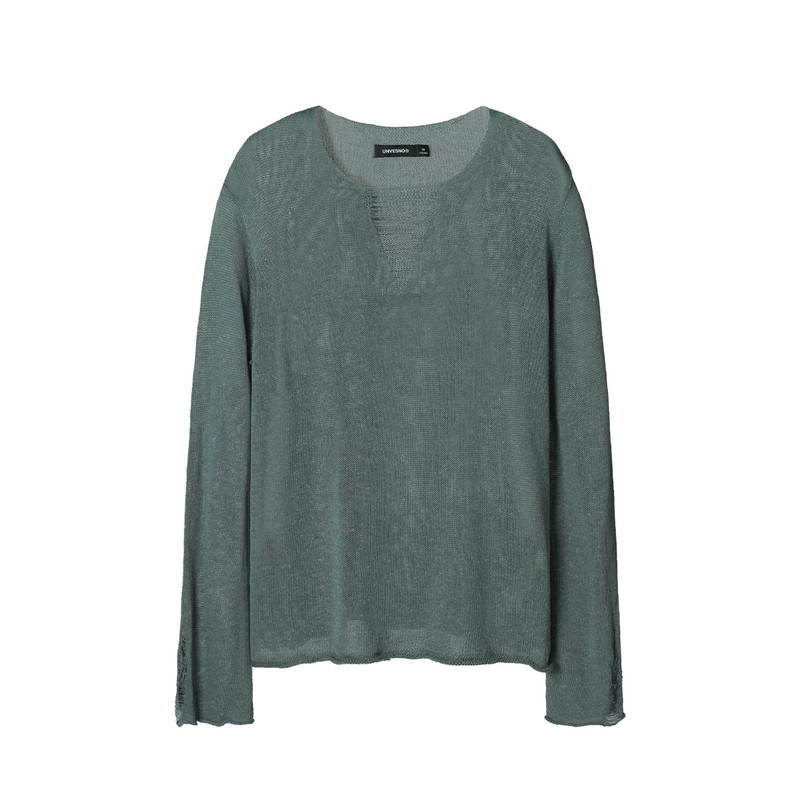 【蜜蜂服饰店】Unvesno(UN)莱赛尔亚麻混纺V领轻薄罩衫针织衫