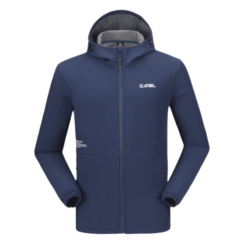 骆驼户外软壳衣男女同款秋宽松休闲加厚加绒保暖连帽短款登山外套