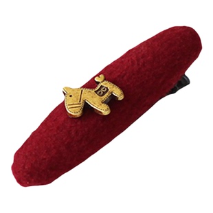 川野法式金标小马红色椭圆发夹女新款精致小众侧边碎发小夹子发饰