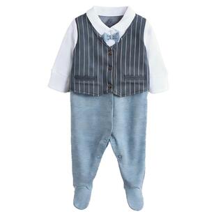 NEXT童装婴儿百日宴连体衣男宝宝满月百天爬爬服婴儿春秋礼服衣服