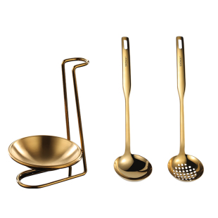 ironx火锅勺套装304不锈钢商用火锅店漏勺金色家用盛汤勺子勺架子