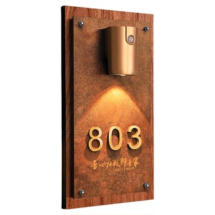 门牌号高级感轻奢创意中古风号码牌定制家庭入户意式极简装饰家用入门进门磁吸感应灯不锈钢竖款复古大门挂件