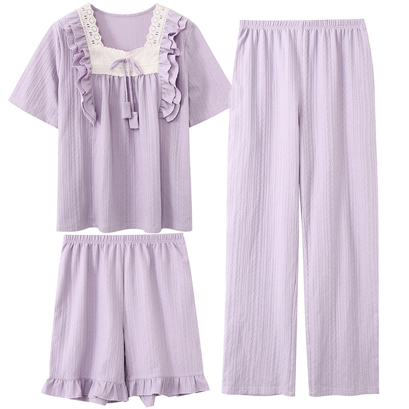 纯棉夏季短袖带胸垫母女装家居服