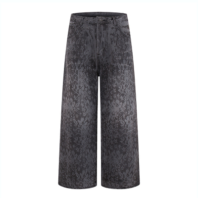 DESIGNSECRETS 25FW美式设计感豹纹牛仔裤男潮流宽松直筒休闲长裤