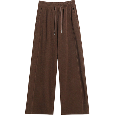 美拉德咖色阔腿裤女冬加绒糯米裤