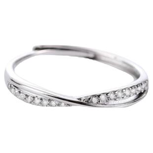 925银气质排钻线条戒指女小众设计小巧简约交叉清新手指环可调节