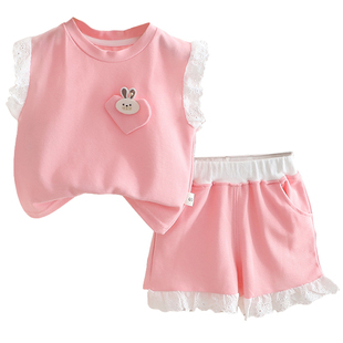 女童夏装套装2025新款婴儿童夏季短袖休闲宝宝韩版无袖可爱两件套