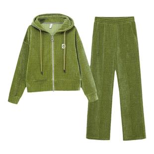 运动套装女春秋2025新款连帽洋气女士金丝绒卫衣休闲服宽松两件套