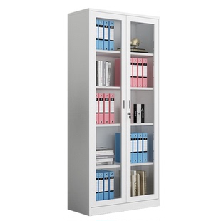 钢制办公室通体玻璃对开门文件铁皮书柜资料密码带锁凭证档案柜子