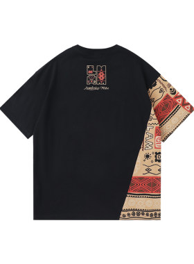 LAMLICKA拼接民族风复古印花短袖